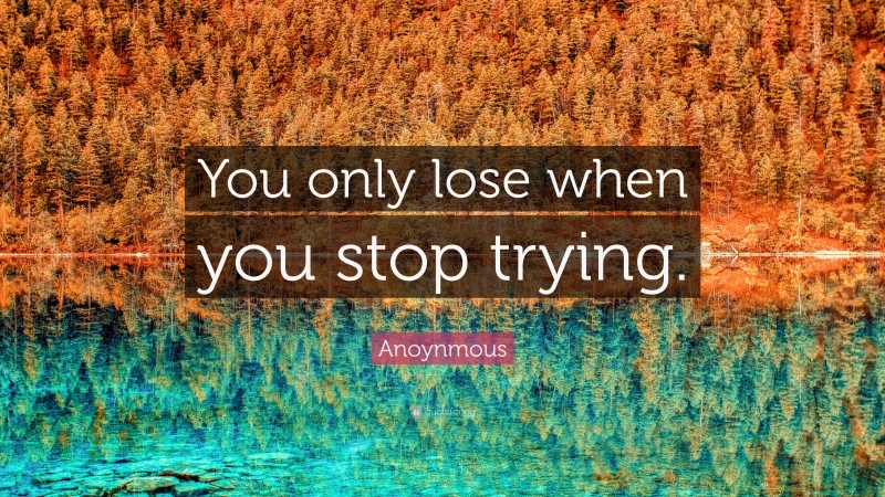 Anoynmous Quote: “You only lose when you stop trying.”