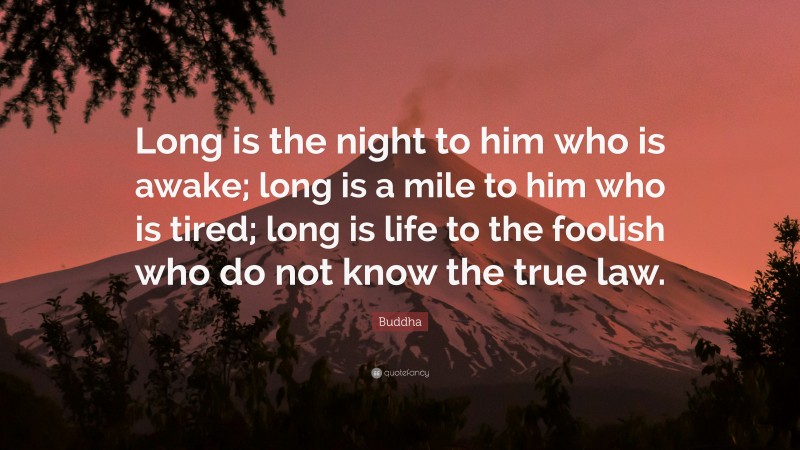 Buddha Quote: “Long is the night to him who is awake; long is a mile to him who is tired; long is life to the foolish who do not know the true law.”