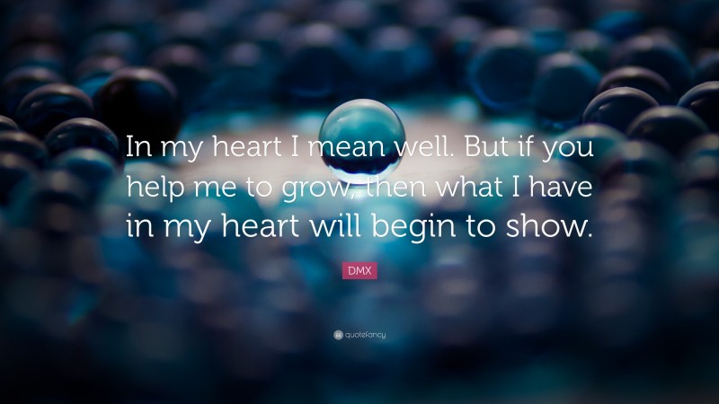 DMX Quote: “In my heart I mean well. But if you help me to grow, then what I have in my heart will begin to show.”