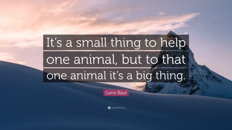 Gene Baur Quote: “It’s a small thing to help one animal, but to that one animal it’s a big thing.”