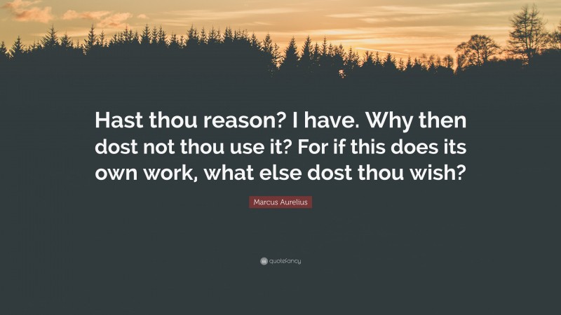 Marcus Aurelius Quote: “Hast thou reason? I have. Why then dost not thou use it? For if this does its own work, what else dost thou wish?”