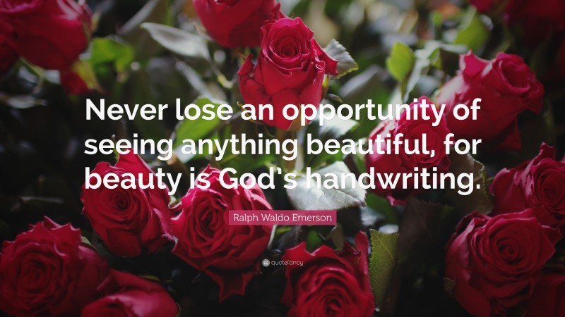 Ralph Waldo Emerson Quote: “Never lose an opportunity of seeing anything beautiful, for beauty is God’s handwriting.”
