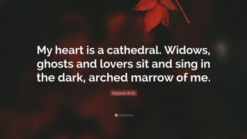 Segovia Amil Quote: “My heart is a cathedral. Widows, ghosts and lovers sit and sing in the dark, arched marrow of me.”
