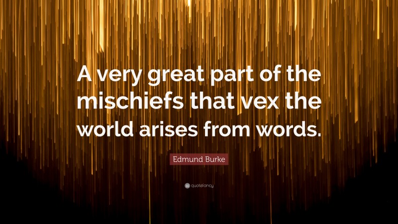Edmund Burke Quote: “A very great part of the mischiefs that vex the world arises from words.”