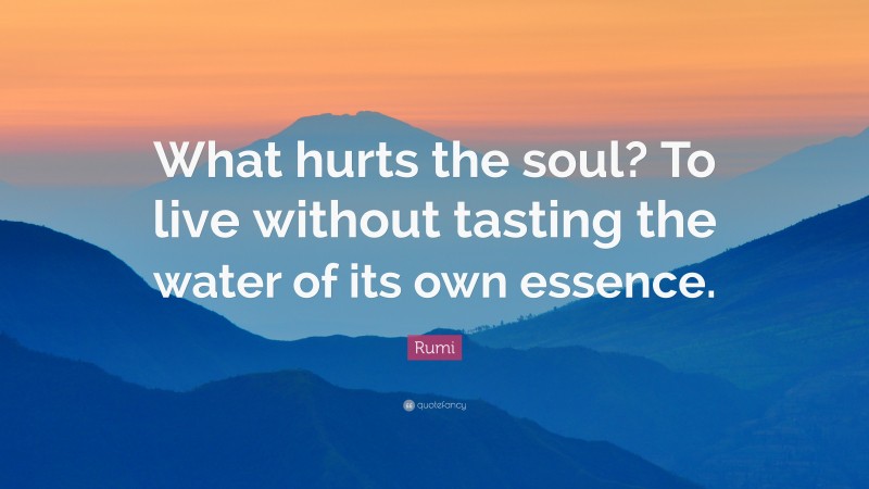 Rumi Quote: “What hurts the soul? To live without tasting the water of its own essence.”