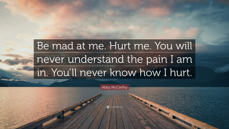 Abby McCarthy Quote: “Be mad at me. Hurt me. You will never understand the pain I am in. You’ll never know how I hurt.”