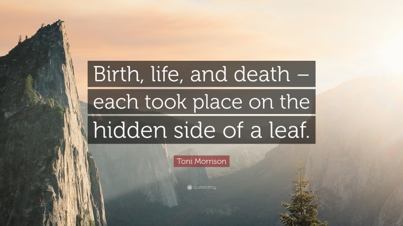 Toni Morrison Quote: “Birth, life, and death – each took place on the hidden side of a leaf.”