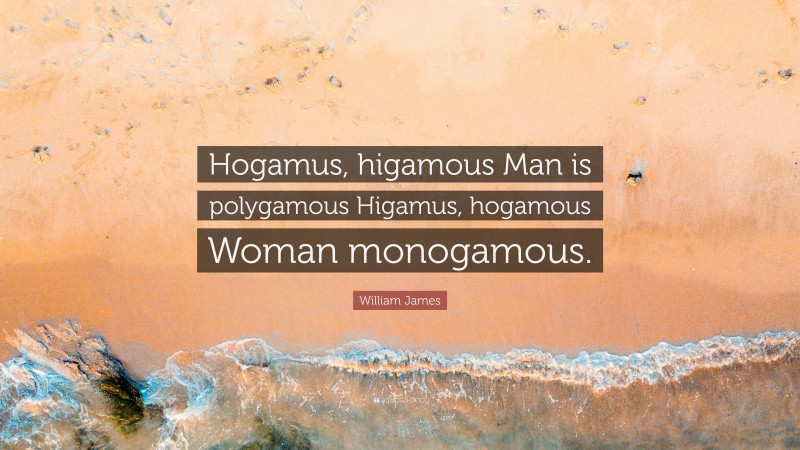 William James Quote: “Hogamus, higamous Man is polygamous Higamus, hogamous Woman monogamous.”