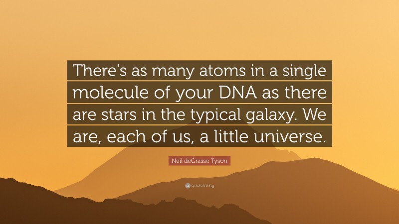 Neil deGrasse Tyson Quote: “There's as many atoms in a single molecule of your DNA as there are stars in the typical galaxy. We are, each of us, a little universe.”