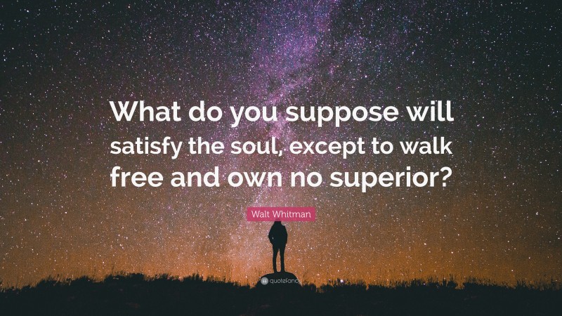 Walt Whitman Quote: “What do you suppose will satisfy the soul, except to walk free and own no superior?”