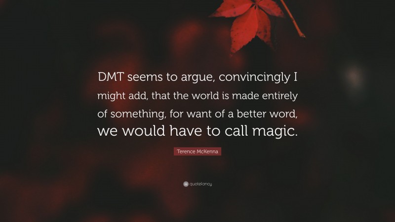 Terence McKenna Quote: “DMT seems to argue, convincingly I might add, that the world is made entirely of something, for want of a better word, we would have to call magic.”