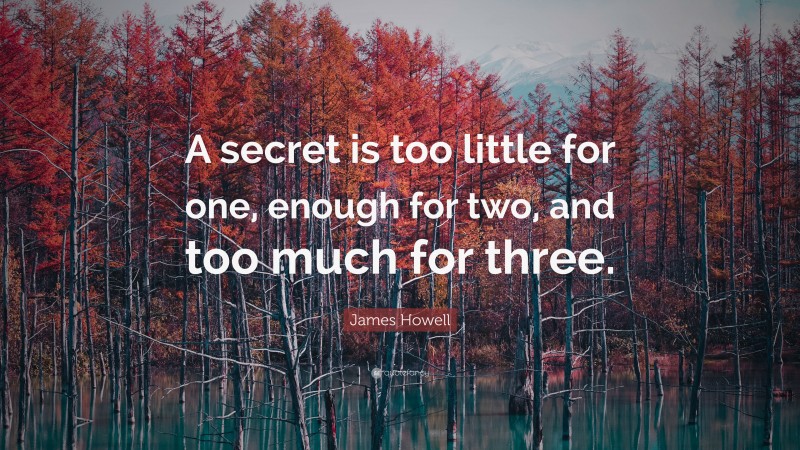 James Howell Quote: “A secret is too little for one, enough for two, and too much for three.”