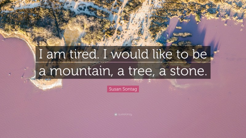 Susan Sontag Quote: “I am tired. I would like to be a mountain, a tree, a stone.”