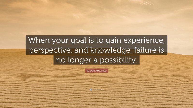 Sophia Amoruso Quote: “When your goal is to gain experience, perspective, and knowledge, failure is no longer a possibility.”
