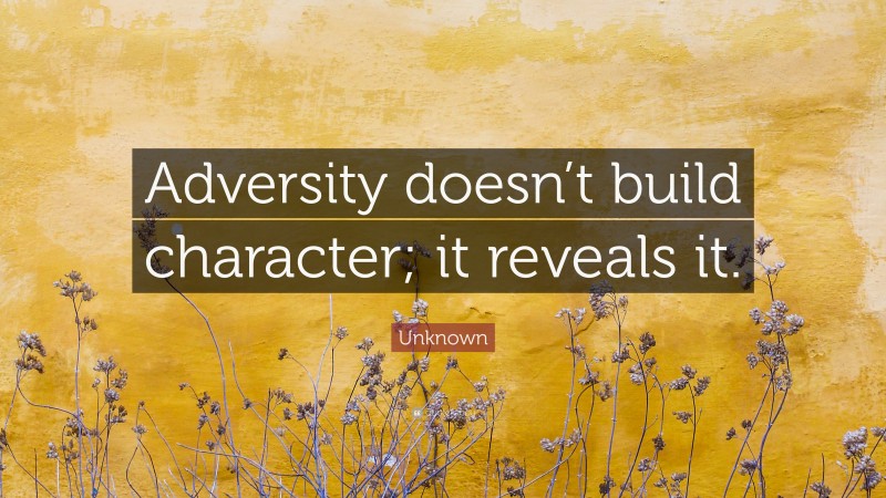 Unknown Quote: “Adversity doesn’t build character; it reveals it.”