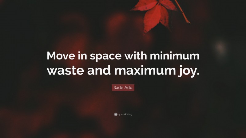 Sade Adu Quote: “Move in space with minimum waste and maximum joy.”