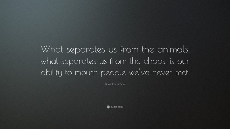 David Levithan Quote: “What separates us from the animals, what separates us from the chaos, is our ability to mourn people we’ve never met.”