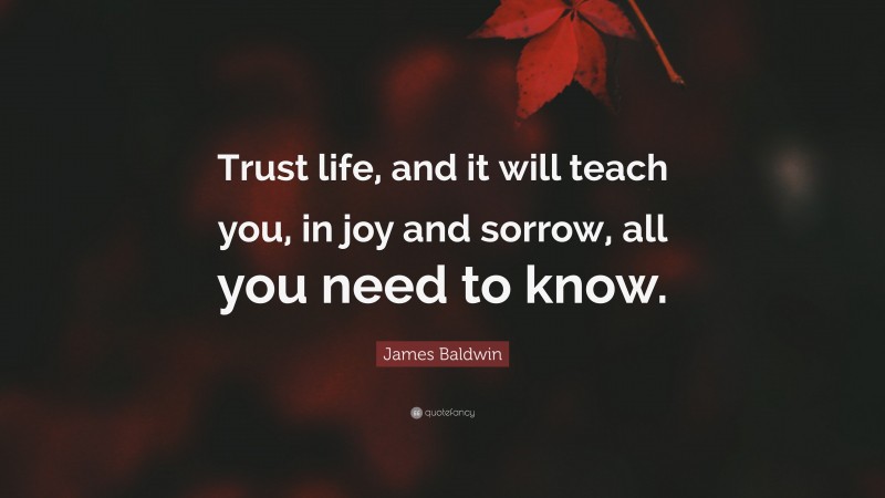 James Baldwin Quote: “Trust life, and it will teach you, in joy and sorrow, all you need to know.”