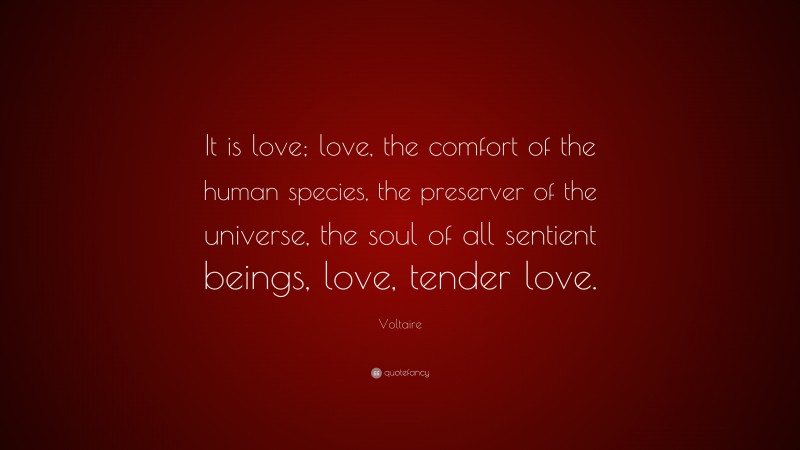 Voltaire Quote: “It is love; love, the comfort of the human species, the preserver of the universe, the soul of all sentient beings, love, tender love.”