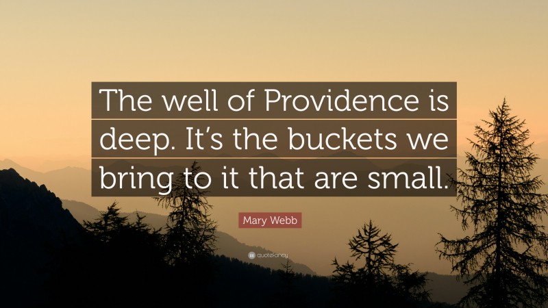 Mary Webb Quote: “The well of Providence is deep. It’s the buckets we bring to it that are small.”