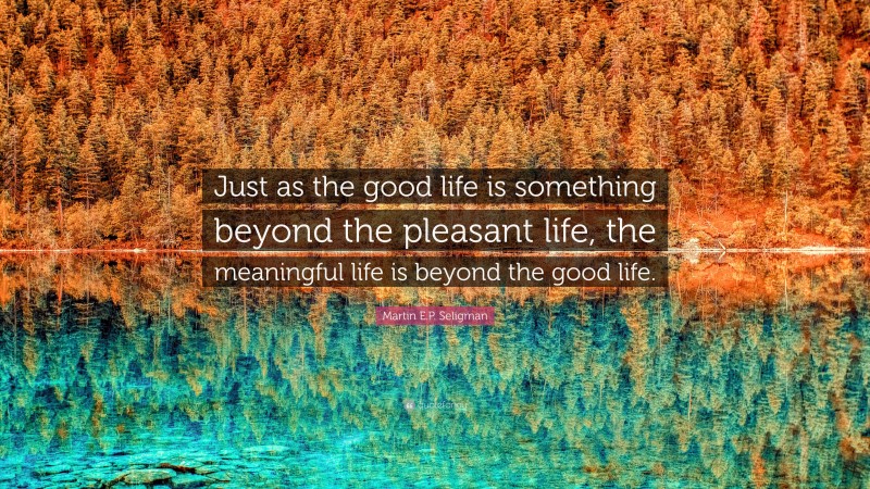 Martin E.P. Seligman Quote: “Just as the good life is something beyond the pleasant life, the meaningful life is beyond the good life.”