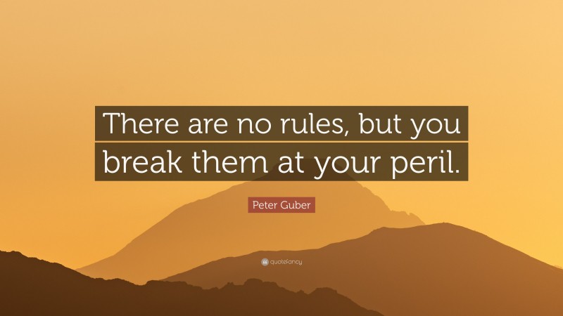 Peter Guber Quote: “There are no rules, but you break them at your peril.”