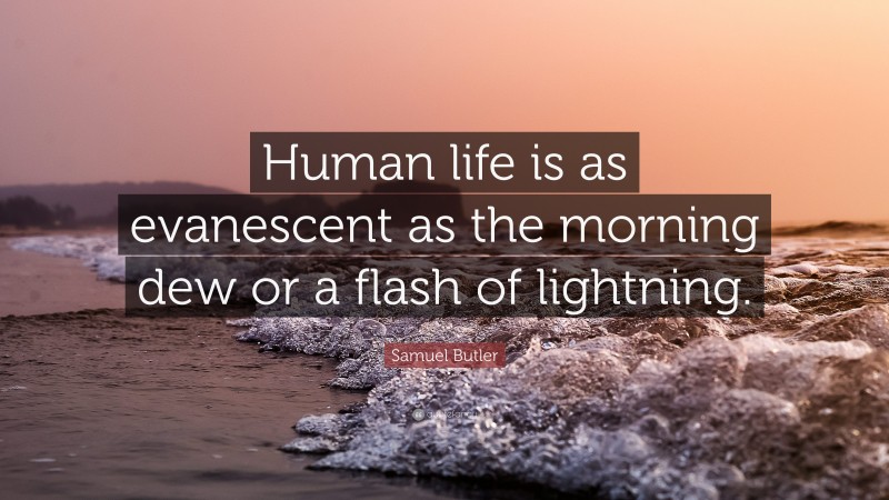 Samuel Butler Quote: “Human life is as evanescent as the morning dew or a flash of lightning.”