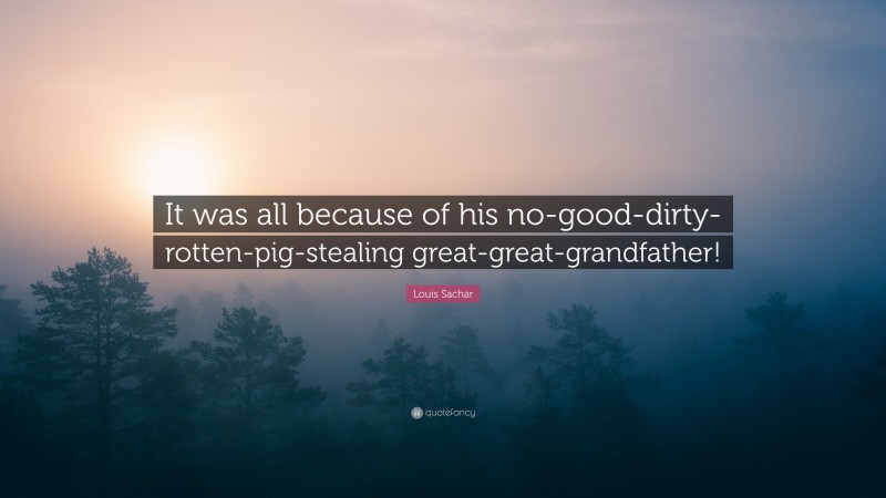 Louis Sachar Quote: “It was all because of his no-good-dirty-rotten-pig-stealing great-great-grandfather!”