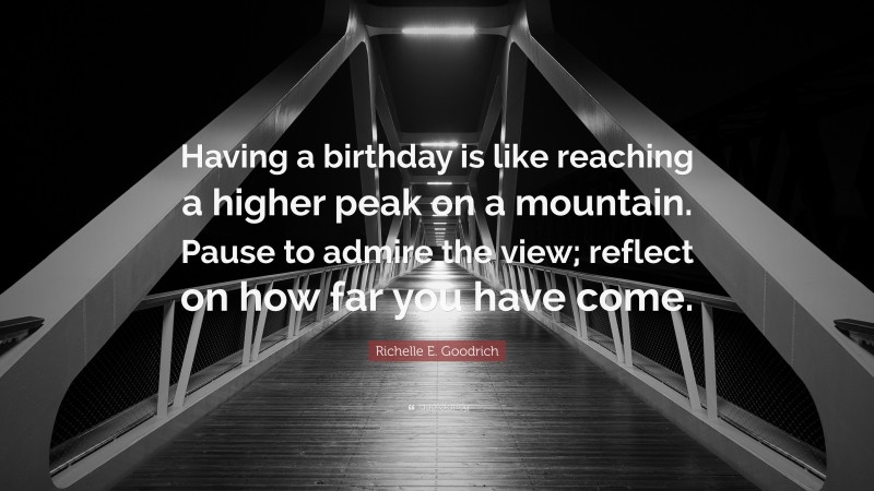 Richelle E. Goodrich Quote: “Having a birthday is like reaching a higher peak on a mountain. Pause to admire the view; reflect on how far you have come.”