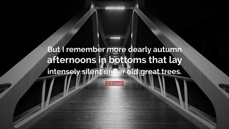 C. S. Lewis Quote: “But I remember more dearly autumn afternoons in bottoms that lay intensely silent under old great trees.”