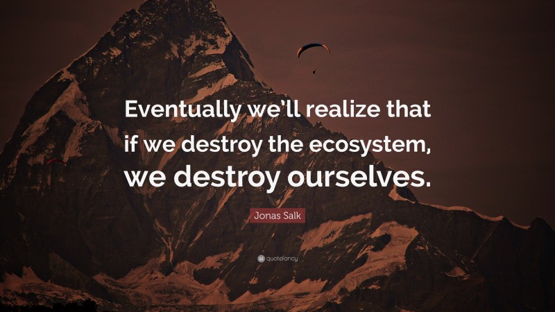 Jonas Salk Quote: “Eventually we’ll realize that if we destroy the ecosystem, we destroy ourselves.”