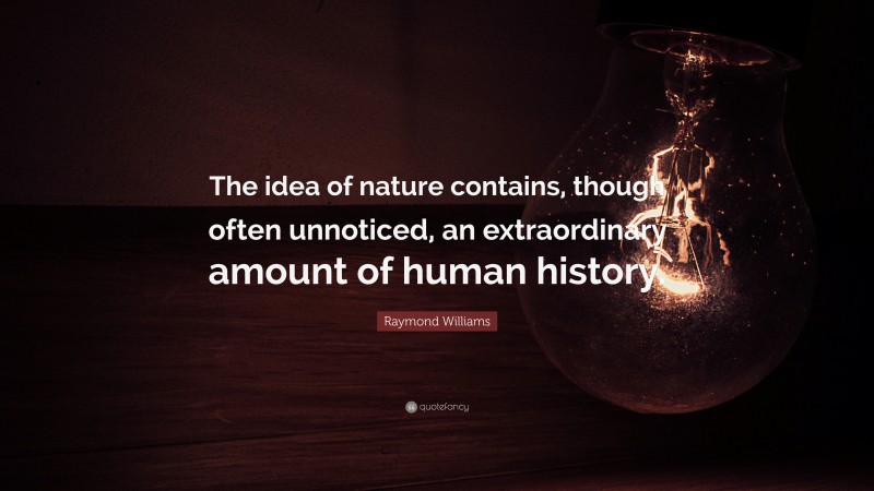Raymond Williams Quote: “The idea of nature contains, though often unnoticed, an extraordinary amount of human history.”