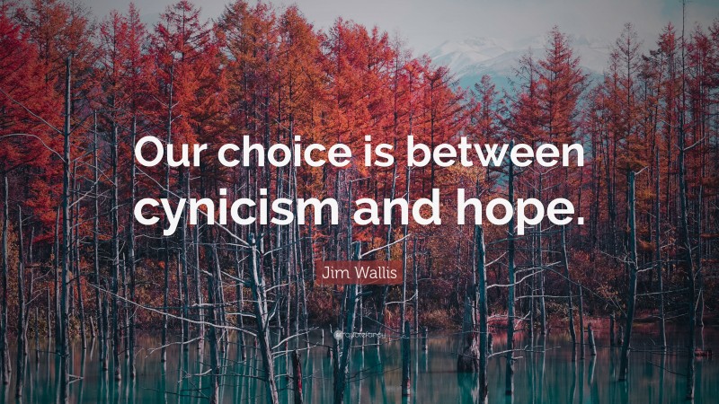 Jim Wallis Quote: “Our choice is between cynicism and hope.”