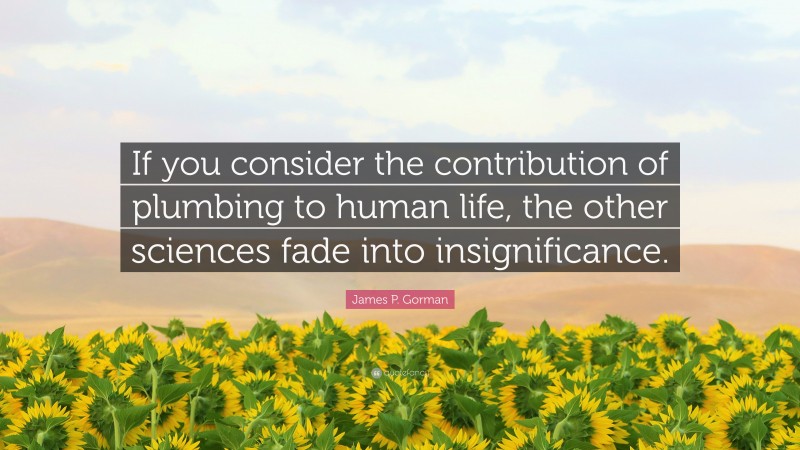 James P. Gorman Quote: “If you consider the contribution of plumbing to human life, the other sciences fade into insignificance.”