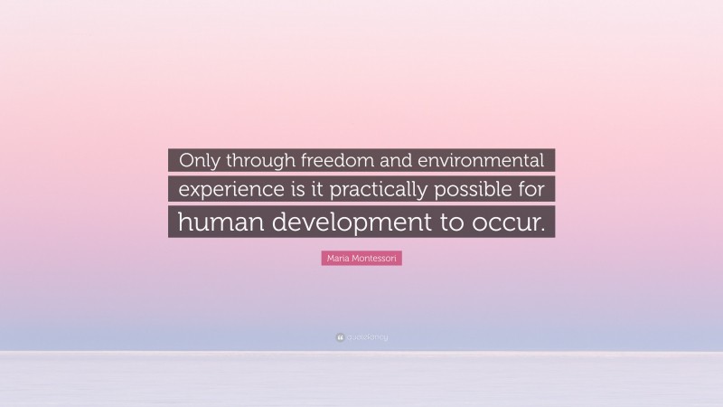 Maria Montessori Quote: “Only through freedom and environmental experience is it practically possible for human development to occur.”