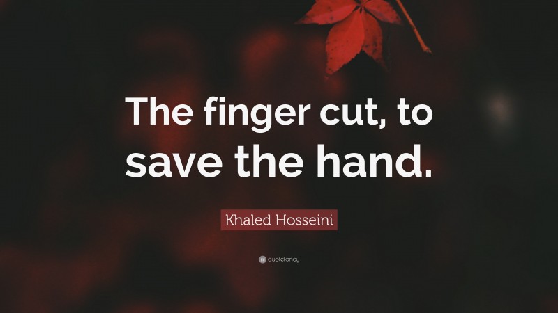 Khaled Hosseini Quote: “The finger cut, to save the hand.”
