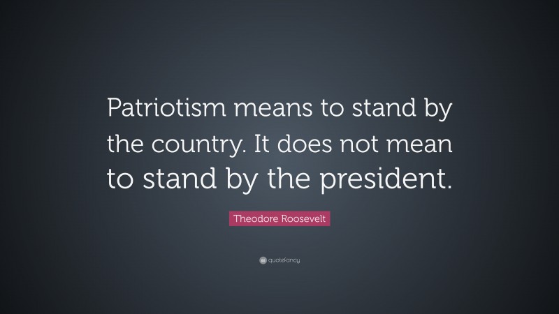 Theodore Roosevelt Quote: “Patriotism means to stand by the country. It does not mean to stand by the president.”