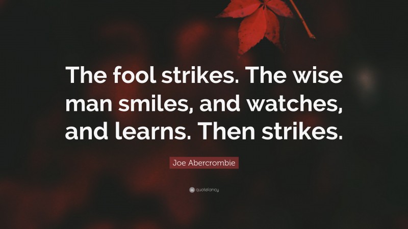 Joe Abercrombie Quote: “The fool strikes. The wise man smiles, and watches, and learns. Then strikes.”