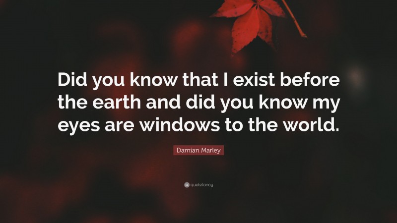 Damian Marley Quote: “Did you know that I exist before the earth and did you know my eyes are windows to the world.”