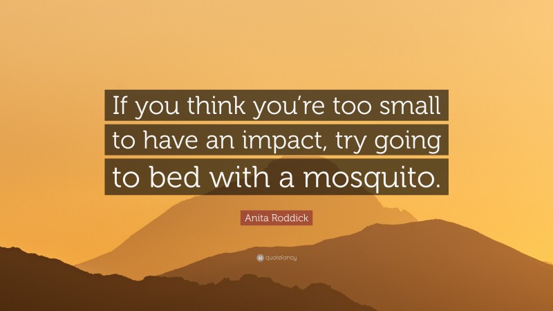 Anita Roddick Quote: “If you think you’re too small to have an impact, try going to bed with a mosquito.”