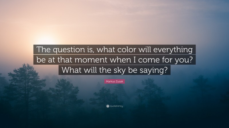 Markus Zusak Quote: “The question is, what color will everything be at that moment when I come for you? What will the sky be saying?”