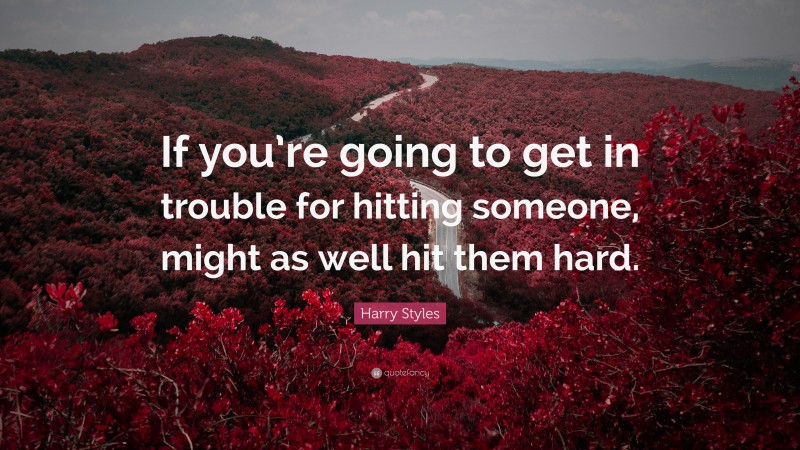 Harry Styles Quote: “If you’re going to get in trouble for hitting someone, might as well hit them hard.”