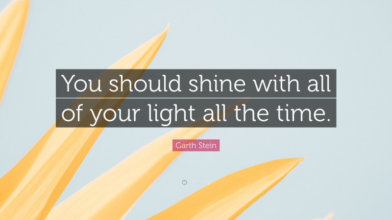 Garth Stein Quote: “You should shine with all of your light all the time.”
