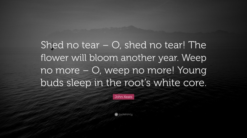 John Keats Quote: “Shed no tear – O, shed no tear! The flower will bloom another year. Weep no more – O, weep no more! Young buds sleep in the root’s white core.”