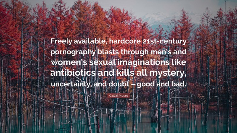 Caitlin Moran Quote: “Freely available, hardcore 21st-century pornography blasts through men’s and women’s sexual imaginations like antibiotics and kills all mystery, uncertainty, and doubt – good and bad.”