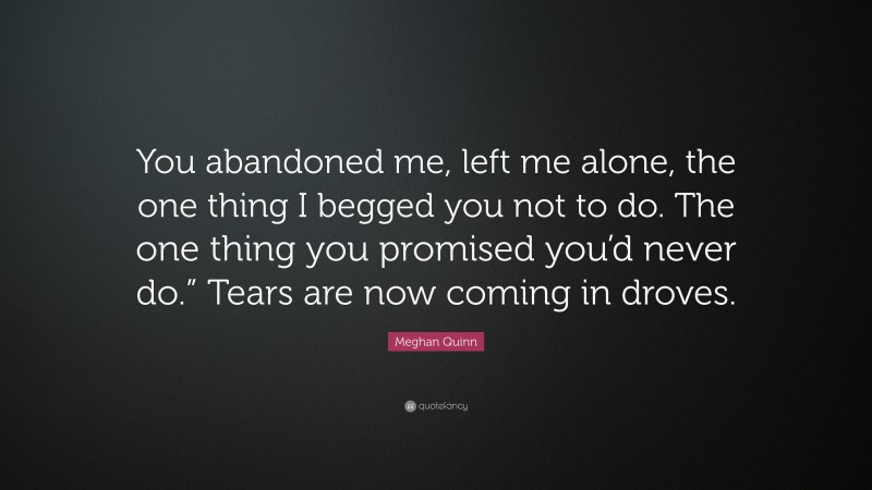 Meghan Quinn Quote: “You abandoned me, left me alone, the one thing I begged you not to do. The one thing you promised you’d never do.” Tears are now coming in droves.”