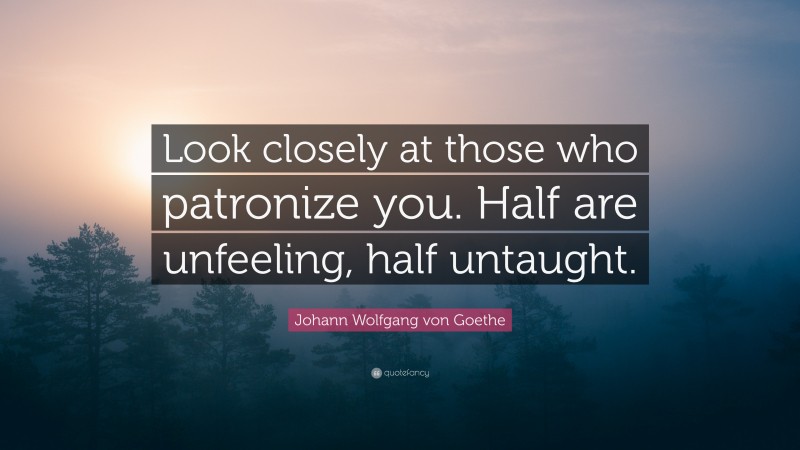 Johann Wolfgang von Goethe Quote: “Look closely at those who patronize you. Half are unfeeling, half untaught.”