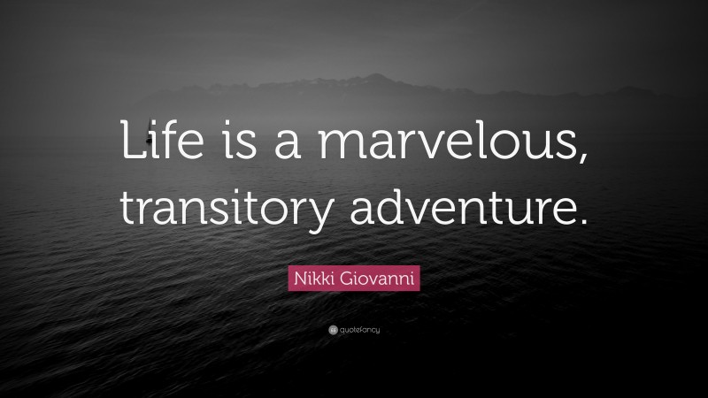 Nikki Giovanni Quote: “Life is a marvelous, transitory adventure.”