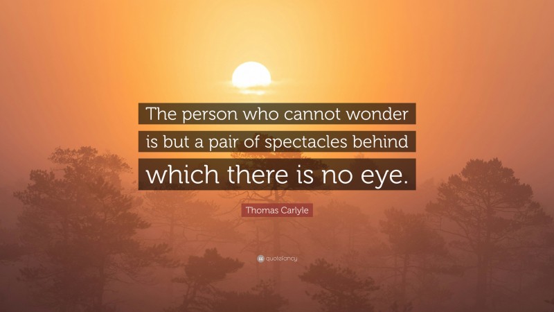 Thomas Carlyle Quote: “The person who cannot wonder is but a pair of spectacles behind which there is no eye.”