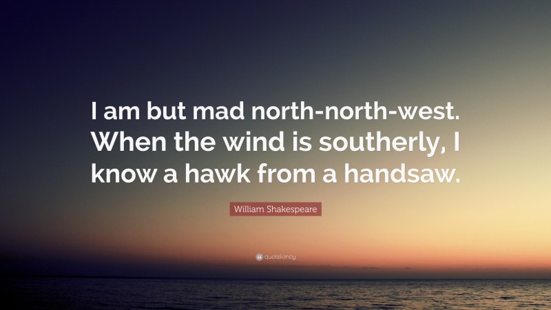 William Shakespeare Quote: “I am but mad north-north-west. When the wind is southerly, I know a hawk from a handsaw.”